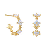 925 Silver Opal Clover Hook Earrings Classic Piercing Hoops Wedding Jewelry