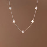 925 Silver Pearl Crystal Beads Choker Necklace