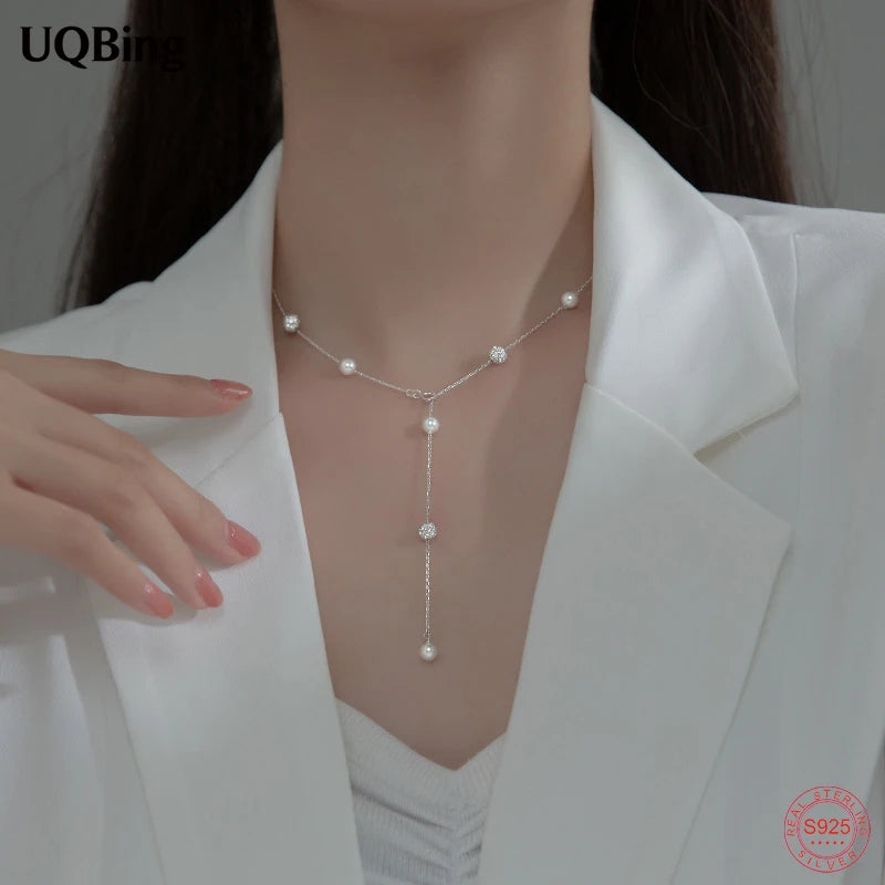 925 Silver Pearl Crystal Beads Choker Necklace