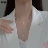 925 Silver Pearl Crystal Beads Choker Necklace