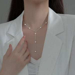 925 Silver Pearl Crystal Beads Choker Necklace