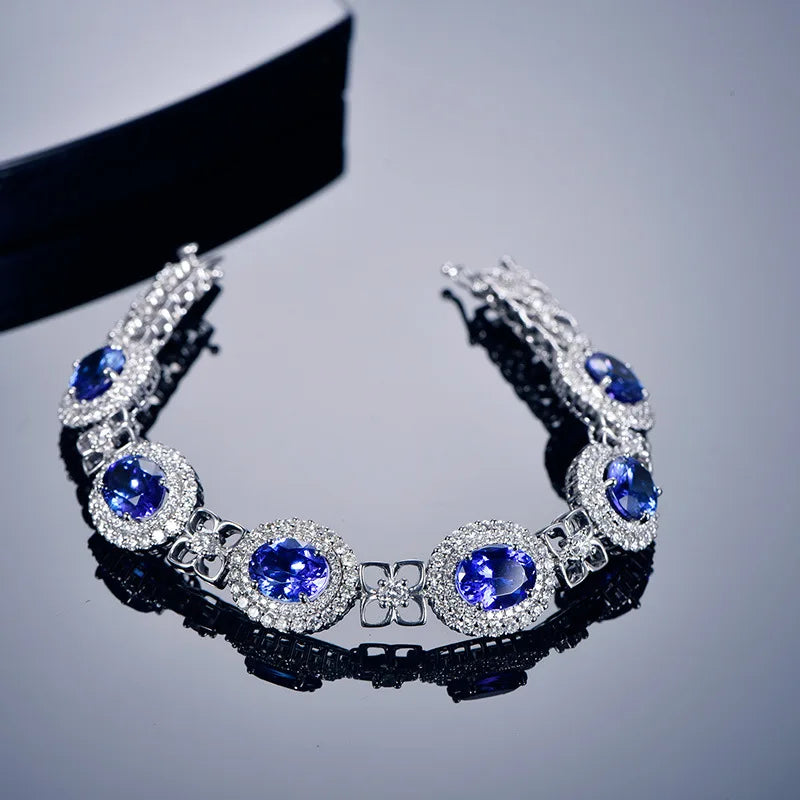 925 Silver Royal Sapphire Bracelet Women Wedding Gift