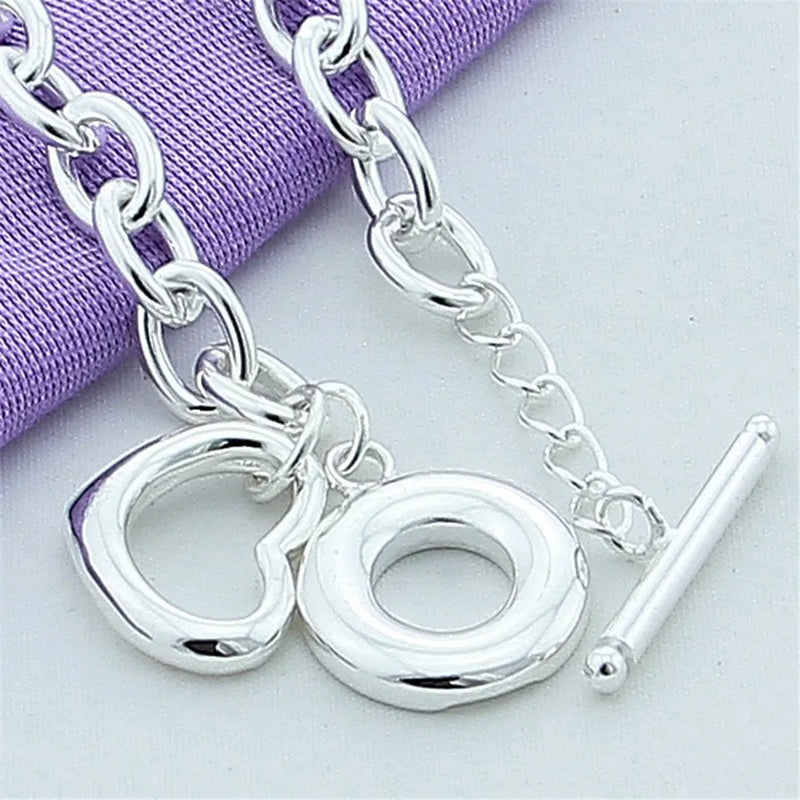 925 Sterling Silver Heart Bracelet for Women Wedding Engagement