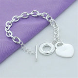 925 Silver Heart Bracelet TO Clasp Women Wedding Engagement Gift