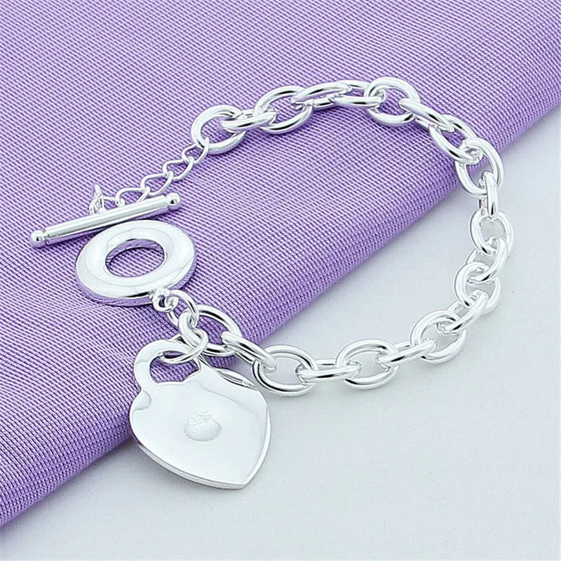 925 Silver Heart Bracelet TO Clasp Women Wedding Engagement Gift