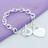 925 Silver Heart Bracelet TO Clasp Women Wedding Engagement Gift