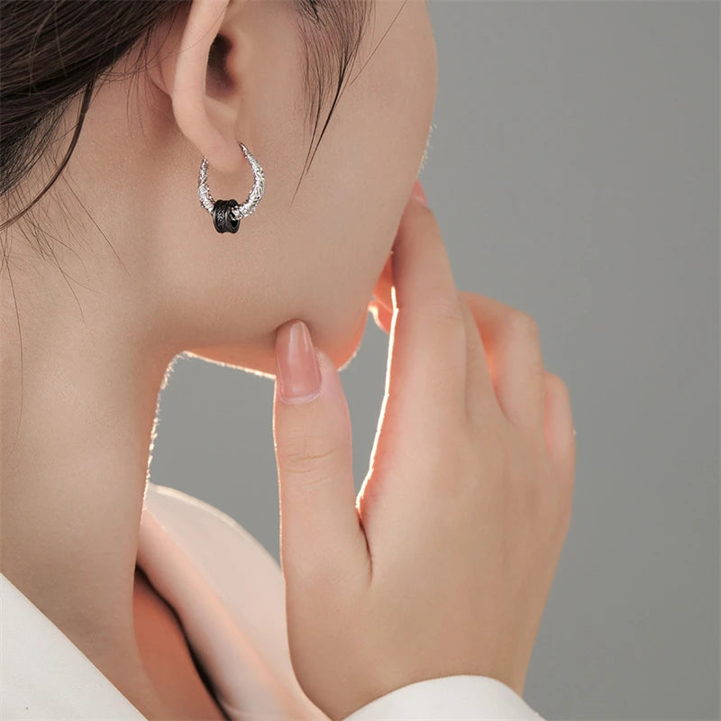 925 Silver Tangcao Textured Ear Buckle Women Vintage Earrings