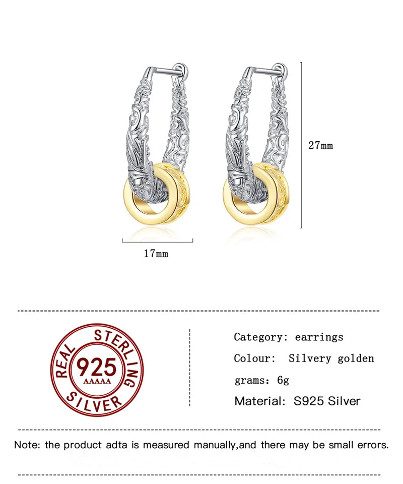 925 Silver Tangcao Textured Ear Buckle Women Vintage Earrings