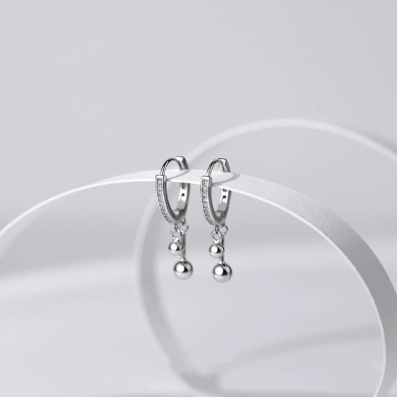 925 Silver Tassel Hoop Earrings for Women Zircon Piercing Wedding Jewelry