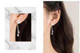 925 Silver Tassel Chain Cherry Blossoms Drop Earrings Wedding Party Jewelry
