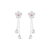 925 Silver Tassel Chain Cherry Blossoms Drop Earrings Wedding Party Jewelry