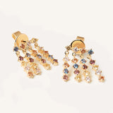 925 Sterling Silver Colorful CZ Tassel Earrings