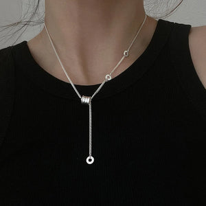 925 Silver Tassel Long Chain Circle Pendent Necklace Women Wedding Jewelry