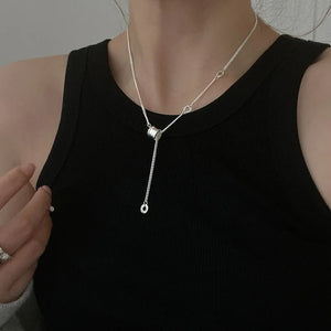 925 Silver Tassel Long Chain Circle Pendent Necklace Women Wedding Jewelry