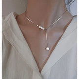 925 Silver Tassel Chain Pearl Charm Necklace Pendant