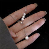 925 Silver Tassel Chain Pearl Charm Necklace Pendant