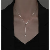 925 Silver Tassel Chain Pearl Charm Necklace Pendant
