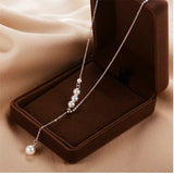 925 Silver Tassel Chain Pearl Charm Necklace Pendant