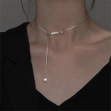 925 Silver Tassel Chain Pearl Charm Necklace Pendant