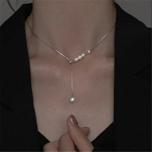 925 Silver Tassel Chain Pearl Charm Necklace Pendant