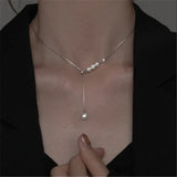 925 Silver Tassel Chain Pearl Charm Necklace Pendant