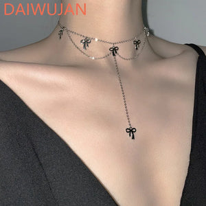 925 Silver Tassel Necklace Bow Summer Ladies Jewelry