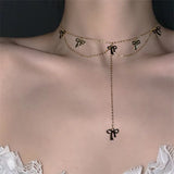925 Silver Tassel Necklace Bow Summer Ladies Jewelry