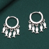 925 Silver Tassel Fish Earrings Women Round Hanging Jewelry