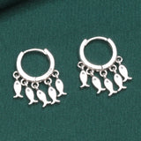 925 Silver Tassel Fish Earrings Women Round Hanging Jewelry