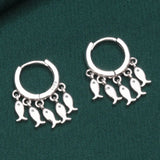 925 Silver Tassel Fish Earrings Women Round Hanging Jewelry