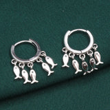 925 Silver Tassel Fish Earrings Women Round Hanging Jewelry
