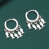 925 Silver Tassel Fish Earrings Women Round Hanging Jewelry