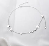 925 Sterling Silver Tassel Star Charm Pendant Choker Necklace