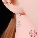 925 Silver Tassel Triangle Zirconia Crystal Stud Earrings Women Brinco
