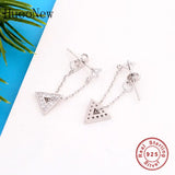 925 Silver Tassel Triangle Zirconia Crystal Stud Earrings Women Brinco