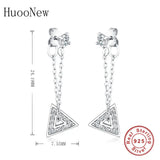 925 Silver Tassel Triangle Zirconia Crystal Stud Earrings Women Brinco