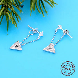 925 Silver Tassel Triangle Zirconia Crystal Stud Earrings Women Brinco