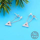 925 Silver Tassel Triangle Zirconia Crystal Stud Earrings Women Brinco