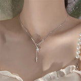 925 Silver Tassel Cross Star Charm Necklace Zircon Choker Wedding Jewelry
