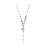 925 Silver Tassel Cross Star Charm Necklace Zircon Choker Wedding Jewelry