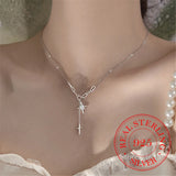 925 Silver Tassel Cross Star Charm Necklace Zircon Choker Wedding Jewelry