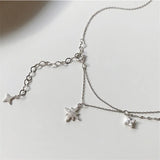 925 Silver Tassel Zircon Star Necklace Choker for Women Girls