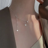 925 Silver Tassel Zircon Star Necklace Choker for Women Girls