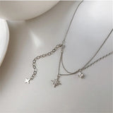 925 Silver Tassel Zircon Star Necklace Choker for Women Girls