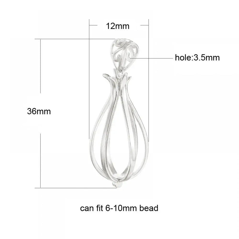 925 Silver Teardrop Cage Charm Pendant for Pearls and Gemstones