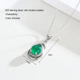 925 Silver Teardrop Green Chalcedony CZ Stones Pendant Necklace