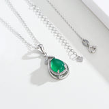 925 Silver Teardrop Green Chalcedony CZ Stones Pendant Necklace
