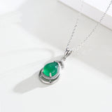 925 Silver Teardrop Green Chalcedony CZ Stones Pendant Necklace