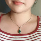 925 Silver Teardrop Green Chalcedony CZ Stones Pendant Necklace