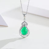 925 Silver Teardrop Green Chalcedony CZ Stones Pendant Necklace